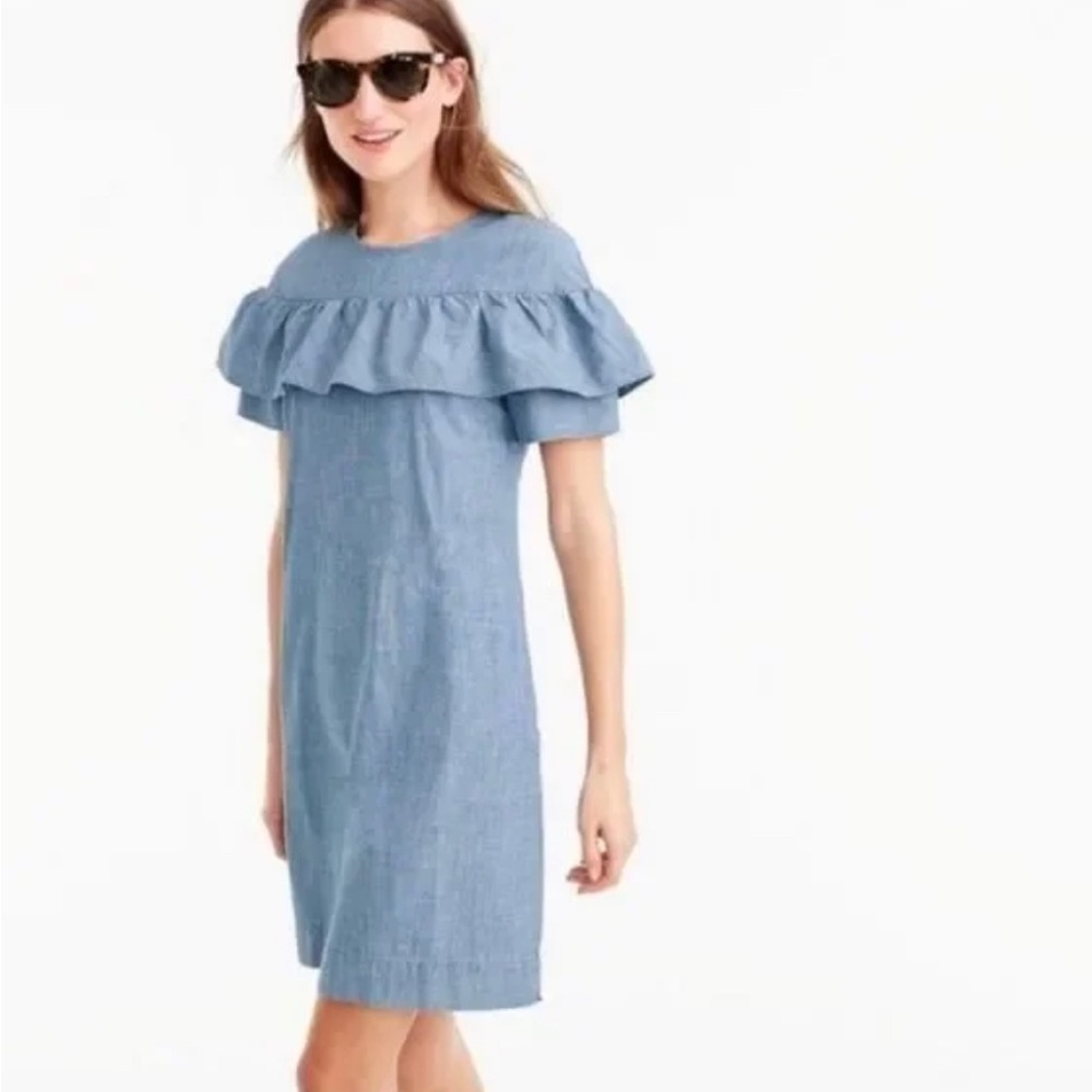 J. Crew Chambray Cotton Ruffle Dress